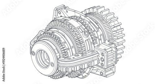 Detailed Mechanical Engineering Drawing of a Complex Industrial Component.