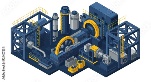 Industrial Manufacturing Machine with Gears and Pipes.