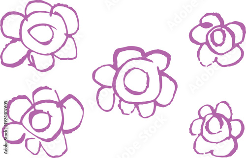 A delightful illustration of five vibrant pink flowers with unique designs