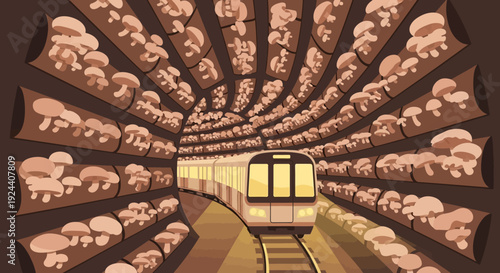 Surreal Tunnel of Elephants: Train Emerging Through a Carved Corridor.