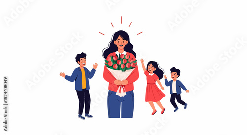 Happy Mother with Children.