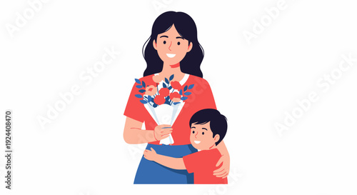 Mother Hugging Child Illustration.