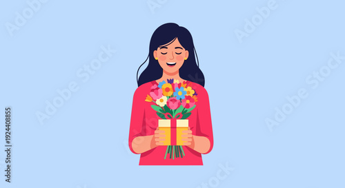Woman Holding Bouquet Flowers.