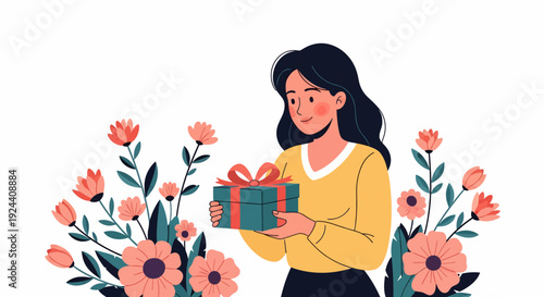 Woman Holding Gift Box.