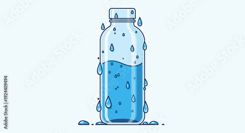 Illustration of a water bottle with condensation drops.