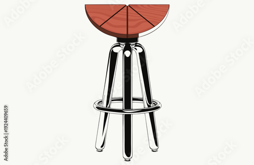 Minimalist bar stool with semi circular wooden seat and sleek metal legs modern furniture design clean studio background