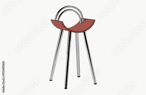 Minimalist bar stool with semi circular wooden seat and sleek metal legs modern furniture design clean studio background