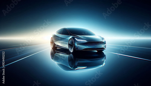 car concept and the background transitions from a deep, cool-toned gradient (dark blue to light gray)