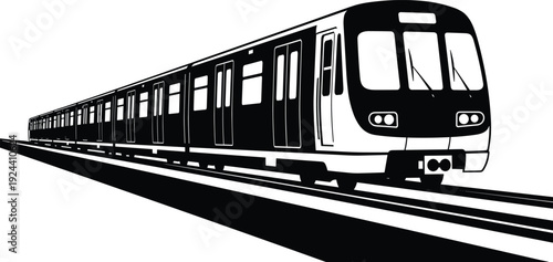Subway train silhouette vector illustration, metro rail clipart, urban transport design icons, public transit graphics, modern commuter railway bundle
