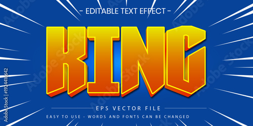 King Text Effect with Blue Comic Action Background