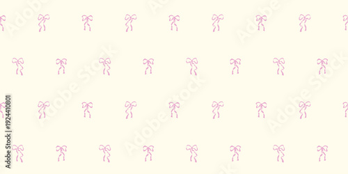 Seamless background pattern with cute pink ribbon bows. Minimal doodle whimsical bow pattern. Designed for children fashion, stationery, gift packaging, wallpaper, girly products, nursery textile