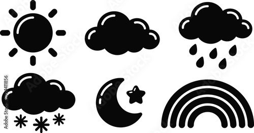 Kawaii weather icons set with cute faces for children