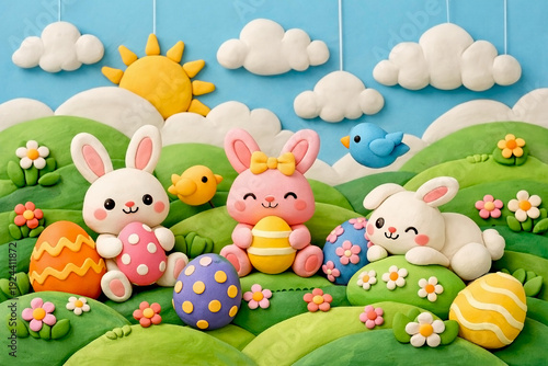 3D easter card bunny with eggs