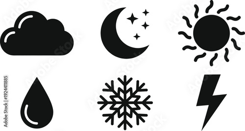 Kawaii weather icons set with cute faces for children