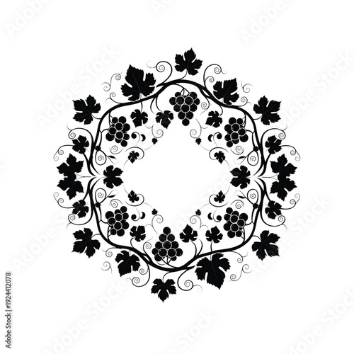 Minimalist Grape Vine Leaf Black Silhouette