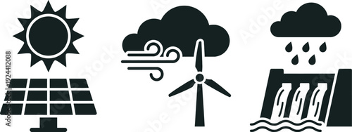 Renewable energy icons solar wind hydro power vector set