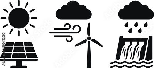 Renewable energy icons solar wind hydro power vector set