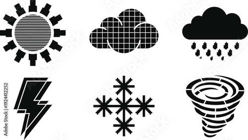 Weather icons in retro eighties synthwave aesthetic design