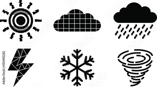 Weather icons in retro eighties synthwave aesthetic design
