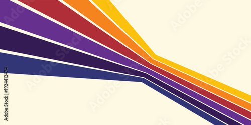 Abstract colorful 70s background vector. Vintage retro wallpaper with rainbow stripes and wavy lines. A 1970 color illustration suitable for posters, banners, decorative items and wall art.