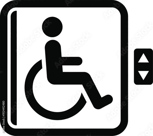 Wheelchair user in elevator accessibility symbol vector icon