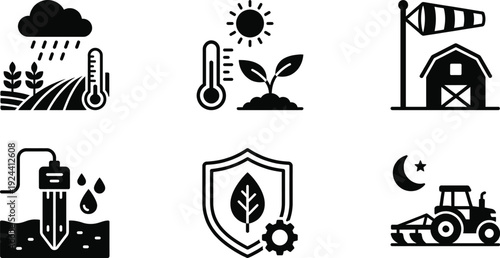 Agriculture weather icons set for mobile farming applications vector