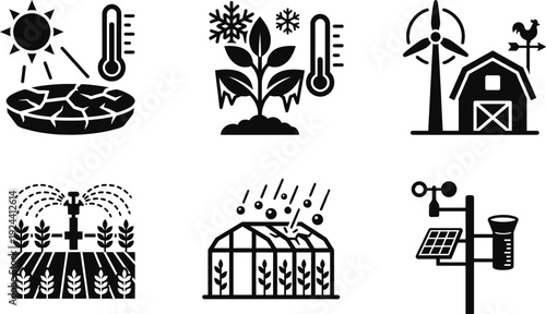 Agriculture weather icons set for mobile farming applications vector