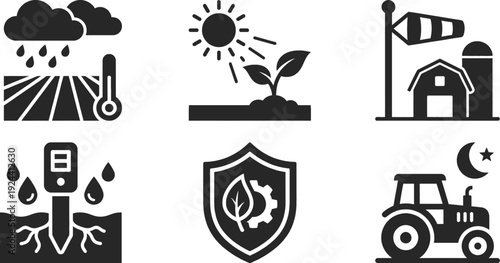 Agriculture weather icons set for mobile farming applications vector
