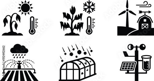 Agriculture weather icons set for mobile farming applications vector