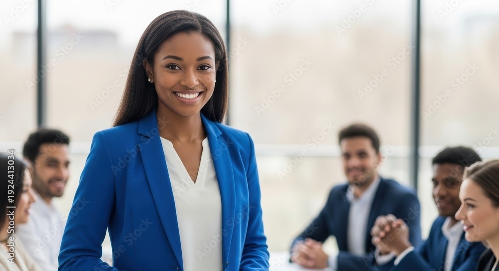 Obraz premium confident woman leading diverse business team meeting in modern office