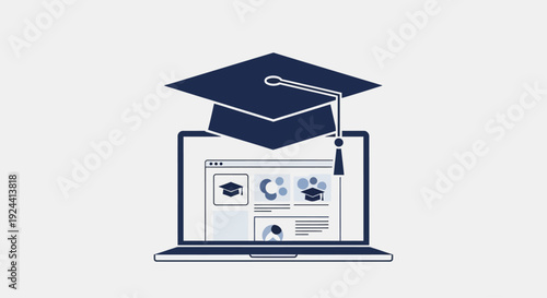 Online education concept with laptop and graduation cap
