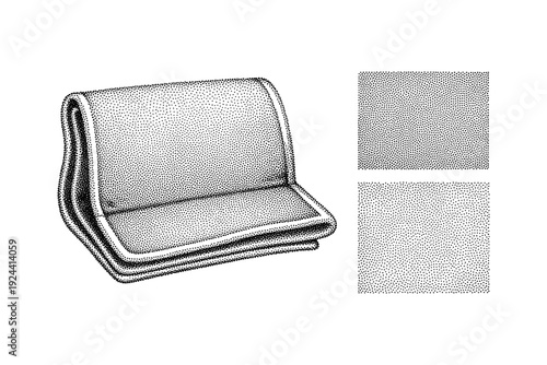 Minimalist stippled illustration of a folded wallet or cardholder on a white background