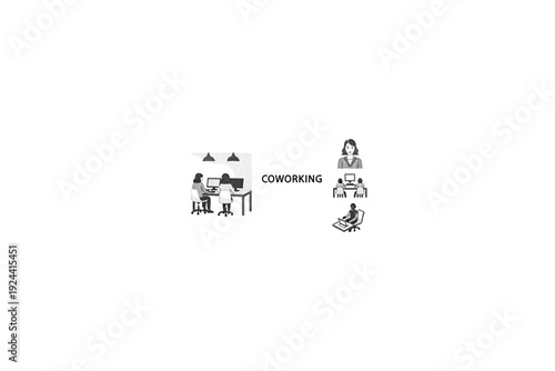 Diverse group of people working together in a modern coworking space with computers