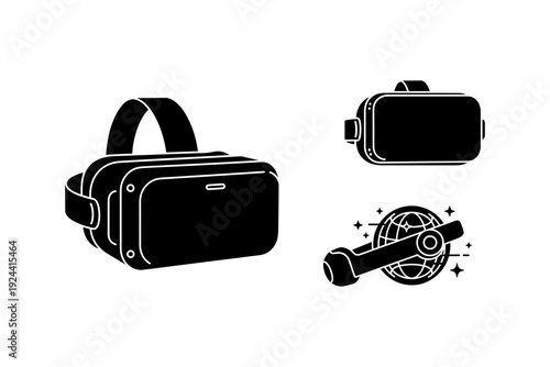 Virtual reality headset and controller icons for immersive digital experiences