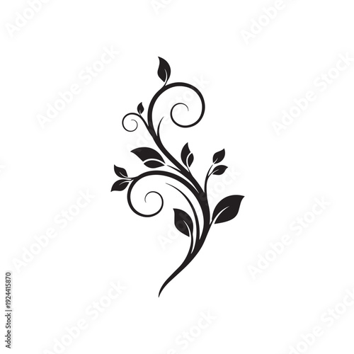 Floral Vine Swirl Black Silhouette Botanical Ornament Icon