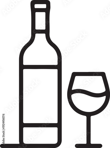 A crisp outline of an elegant wine bottle standing next to a glass filled with liquid