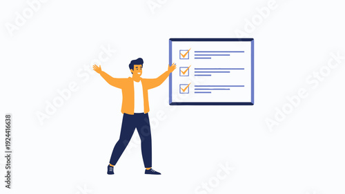 Man celebrating successful task completion on a checklist