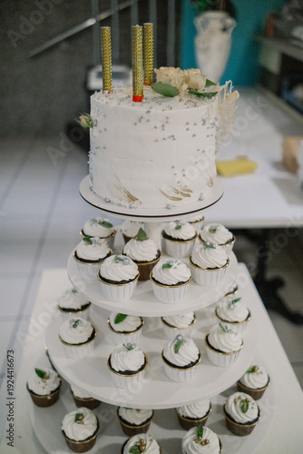 Beautiful wedding cake with several tiers