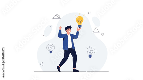 Man Holding Glowing Lightbulb, Idea Generation, Innovation, Creative Thinking