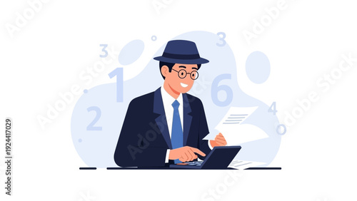 Man in Hat Calculating Finances with Calculator and Papers