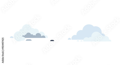Stylized flat design clouds in various shades of blue and gray against a white background