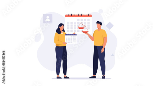 Business Meeting, Calendar Planning, Teamwork, Balance Scales Concept