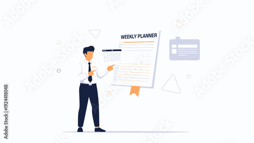 Businessman checking weekly planner to-do list, time management concept