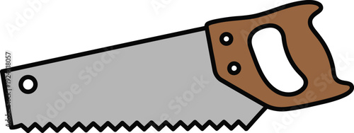 Hand Saw Tool With Brown Handle And Grey Blade With Jagged Edge Isolated On White Background
