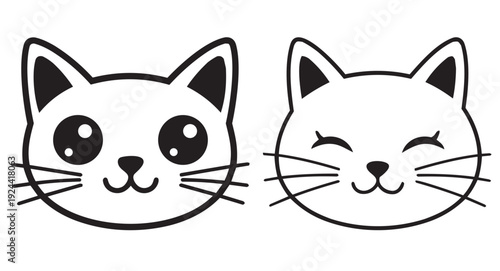 Cute Cat Faces Line Art Vector Set