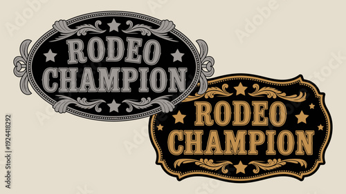 rodeo champion cowboy belt buckle vector design, perfect for celebrating western riding achievements, equestrian victory, and prestigious high rank titles.