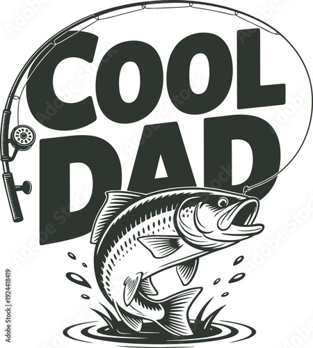 Cool dad fishing jumping fish rod typography graphic for t-shirt design