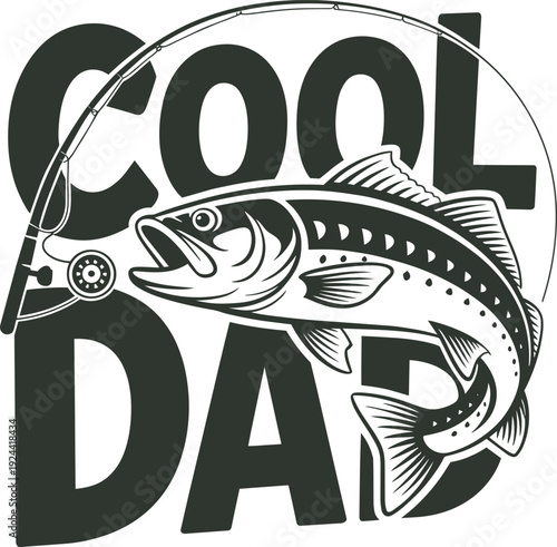 Cool dad fishing rod line and trout fish graphic art