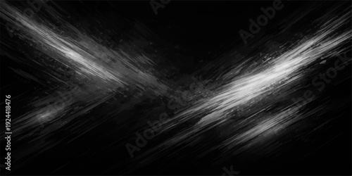 An abstract black and white background features a dark storm of smoke and mist swirling through a night sky filled with clouds and a textured explosion of light