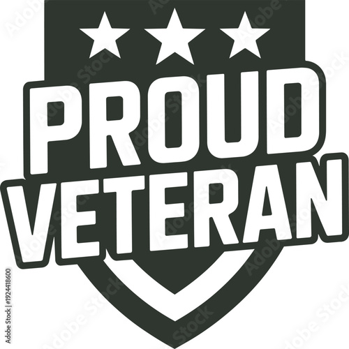 Proud veteran shield badge with three stars and text